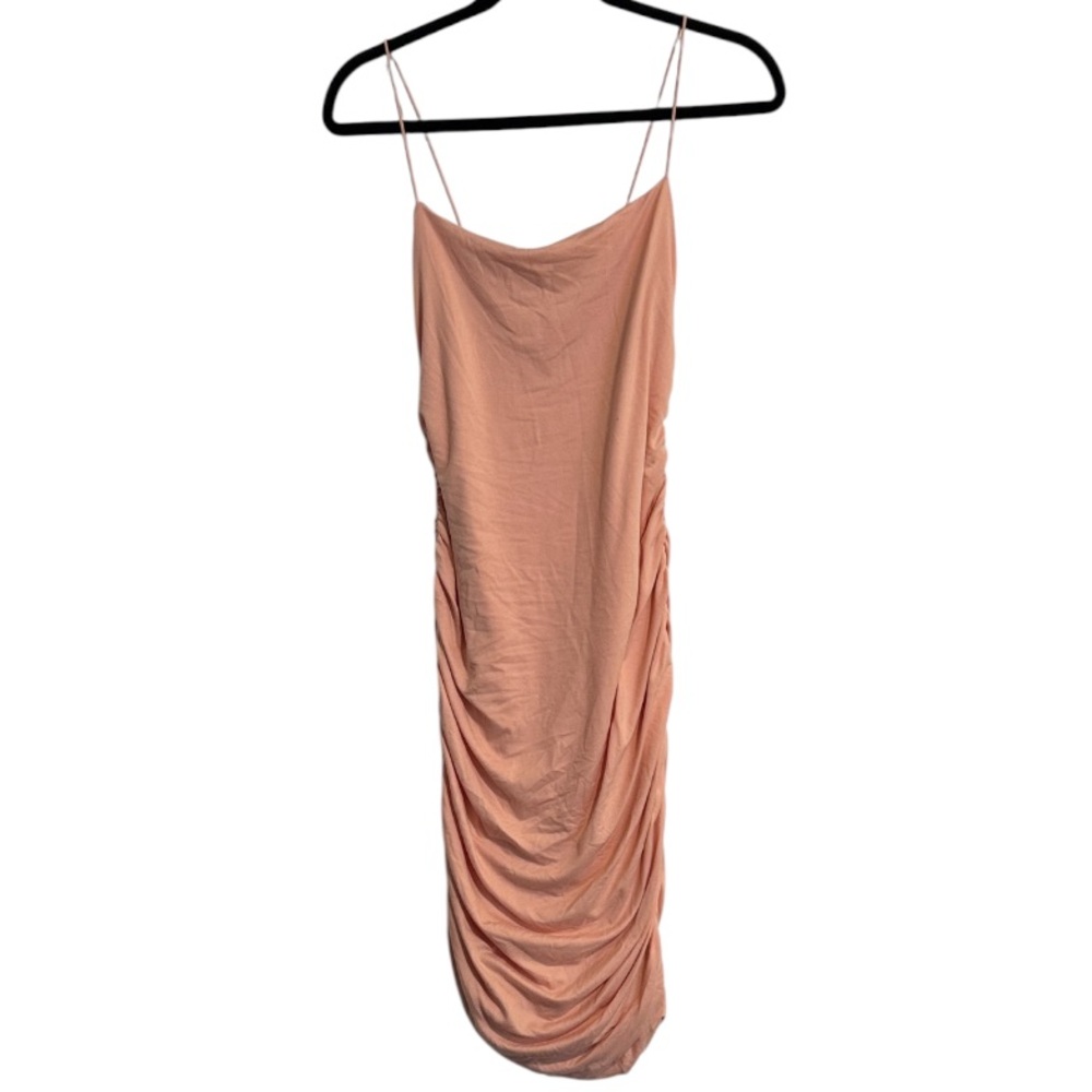 🌻 Windsor Pale Pink Ruched Spaghetti Strap Midi Dress